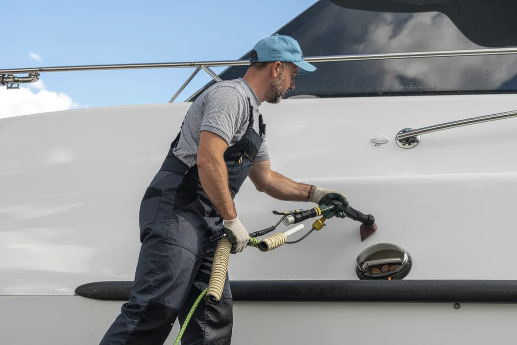 a professional cleaning a luxury yacht